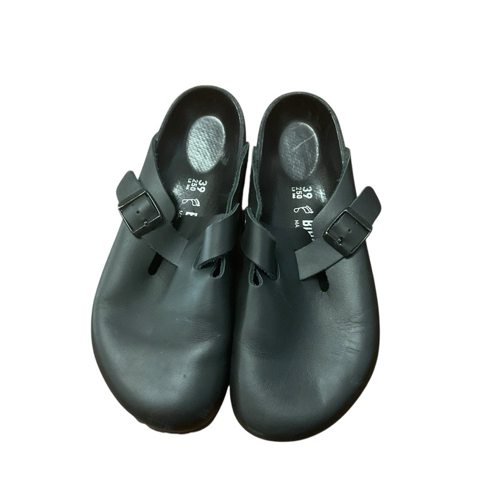 Birkenstock Black Leather Boston Clogs